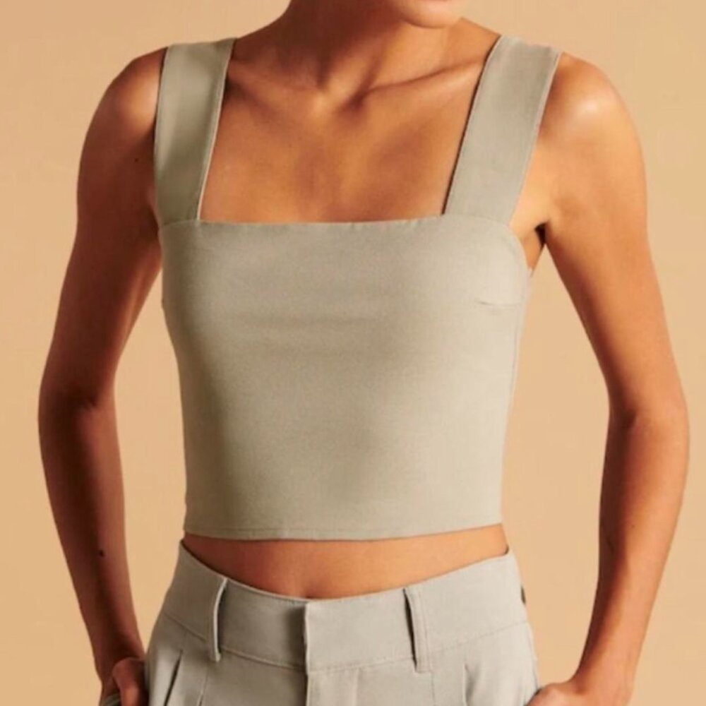 Abercrombie & Fitch Wide Strap Squareneck Top - Olive Green (Size S)